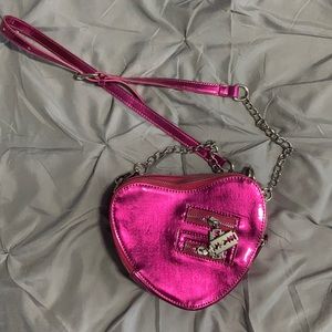 Metallic Hot Pink Heart Shaped Bag